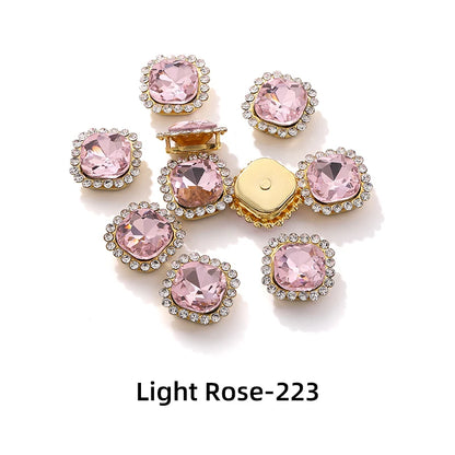 Acmore Crystal New Arrival Double-layers Cushion Shape Flat Back Claw Rhinestones Golden Sunflower Sew-on Crystal Glass for Clothing