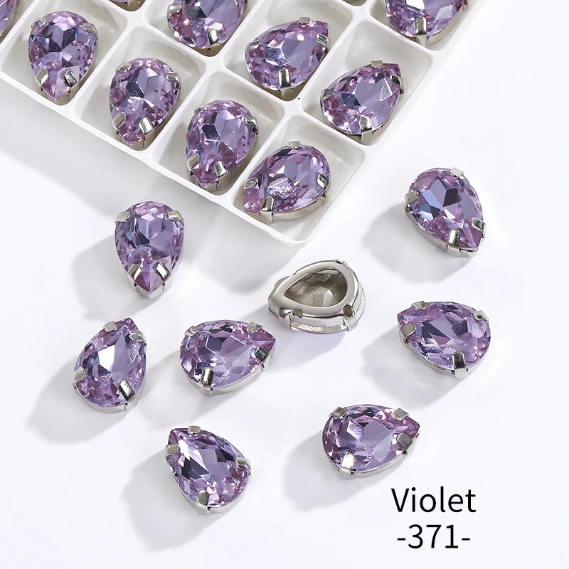 Acmore Crystal Crystals Rhinestone With Claw Strass Gems Sew on Rhinestone Drop Shape Crystal Fancy Stone With Claw for Garment