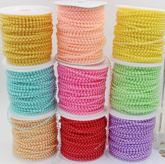 Acmore Crystal  4mm Craft Imitation Pearl Beads Cotton Line Chain for DIY Wedding Party Decoration Party Jewelry Findings Accessories