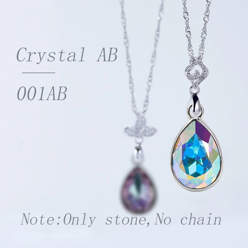 Acmore Crystal Drop Shaped Fancy Shiny Colors K9 Crystal Stones Alloy Back Pendant Necklace Deco Charms Jewelry Rhinestones Accessories