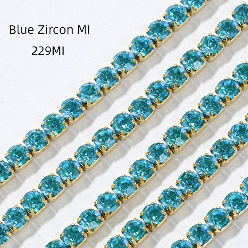 Acmore Crystal New SS4-SS16 Size MI Round Shape Glass Stones Copper Claw Rhinestones Chain Sew on Crystal Direction DIY Rhinestone