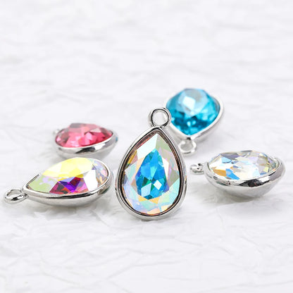 Acmore Crystal Drop Shaped Fancy Shiny Colors K9 Crystal Stones Alloy Back Pendant Necklace Deco Charms Jewelry Rhinestones Accessories