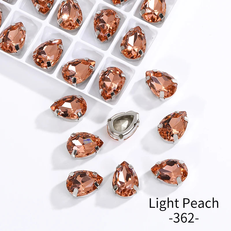Acmore Crystal Crystals Rhinestone With Claw Strass Gems Sew on Rhinestone Drop Shape Crystal Fancy Stone With Claw for Garment