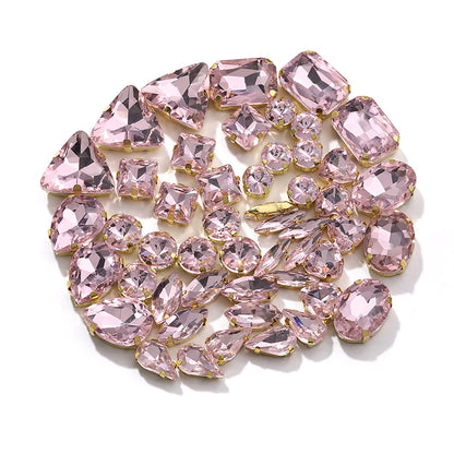Acmore Crystal Factory Sale Mixed Shapes Crystal Glass Sew on Rhinestone With Gold Claw for DIY Jewelry Hair Clips Wedding Dress