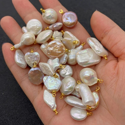 Acmore Crystal Fine Natural Freshwater Pearl Pendant Irregular Shape Star Circular Heart Baroque Pearl Charm DIY Jewelry Accessories