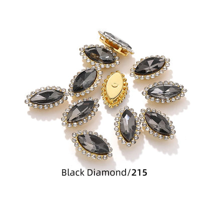 Acmore Crystal New Arrival Double-layers Navette Shape Flat Back Claw Rhinestones Golden Sunflower Sew-on Crystal Glass for Clothing