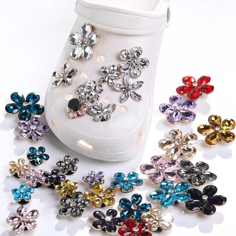 Acmore Crystal Alloy Flower Series 7 Styles High Quality Sew on Crystal Stone DIY Accessories for Summer Beach Hole Shoes Rhinestones