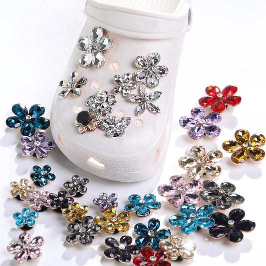 Acmore Crystal Alloy Flower Series 7 Styles High Quality Sew on Crystal Stone DIY Accessories for Summer Beach Hole Shoes Rhinestones