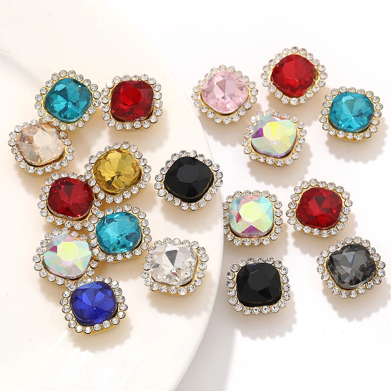 Acmore Crystal New Arrival Double-layers Cushion Shape Flat Back Claw Rhinestones Golden Sunflower Sew-on Crystal Glass for Clothing