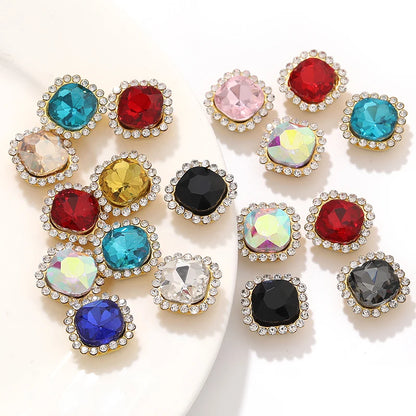 Acmore Crystal New Arrival Double-layers Cushion Shape Flat Back Claw Rhinestones Golden Sunflower Sew-on Crystal Glass for Clothing