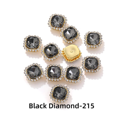 Acmore Crystal New Arrival Double-layers Cushion Shape Flat Back Claw Rhinestones Golden Sunflower Sew-on Crystal Glass for Clothing