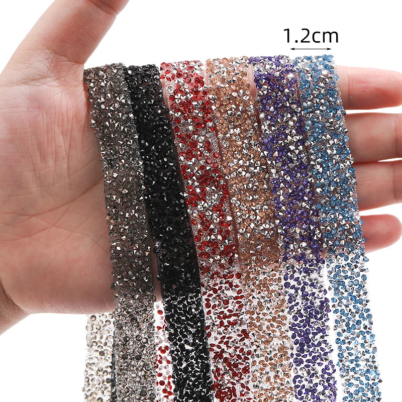 Acmore Crystal High Quality 1.2cm Trim Strass Chain Resin Crystal AB Hot Fix Rhinestones DIY Belt Wedding Dress Garment Craft