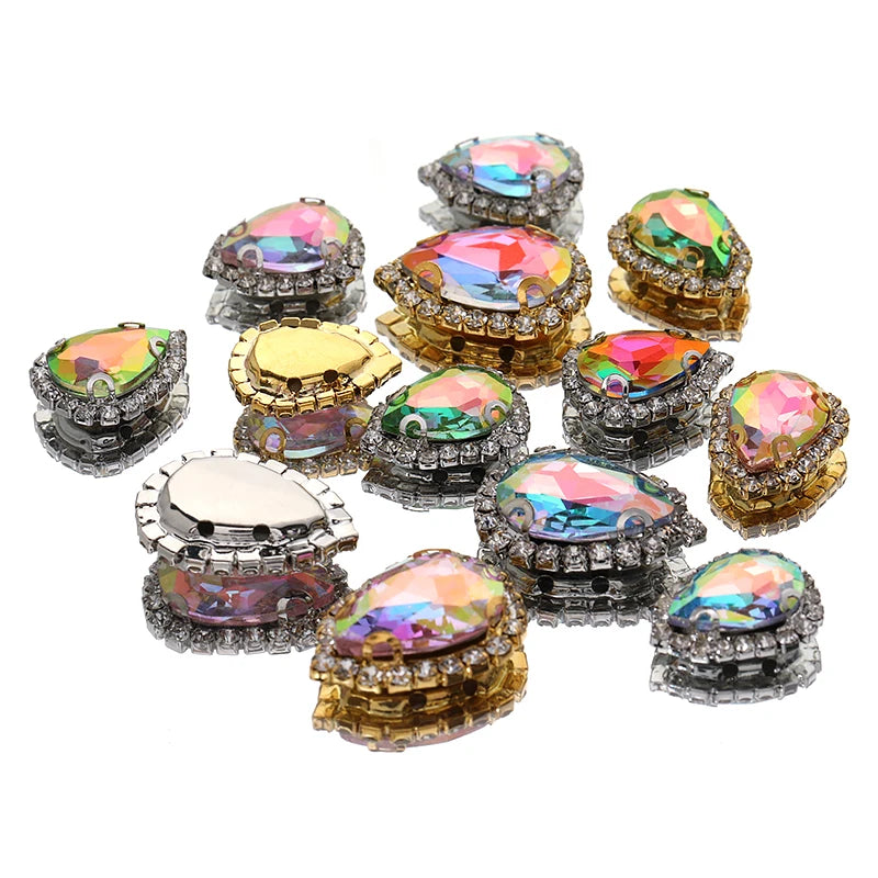 Acmore Crystal New Arrival 3D Piont Back Glass Rhinestone with Brass Caw Shadow Series Tear Drop Nail Art Rhinestones Charm for Cloth