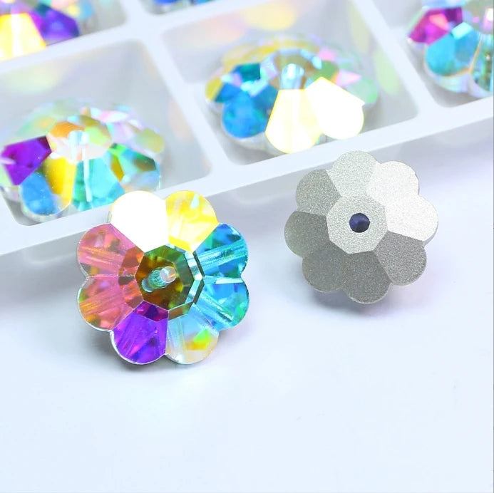 Acmore Crystal Wholesale Sew on Crystal AB Flatback Glass Rhinestones Lead-free Flower Crystal Beads for Garment Sewing Diy Accessories