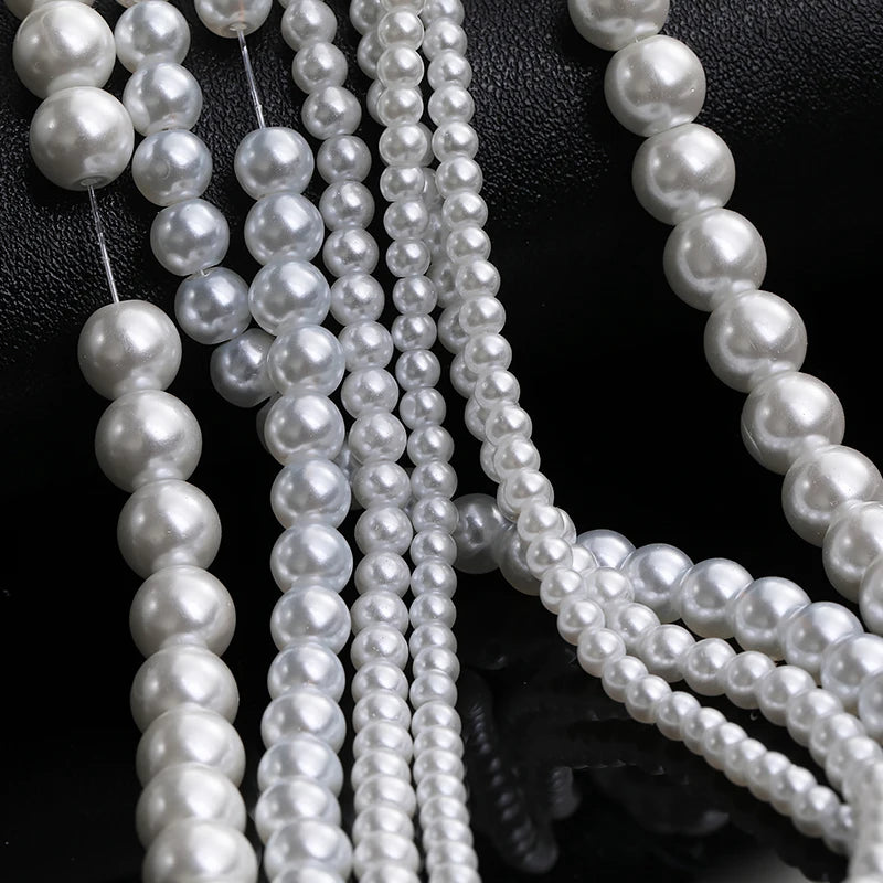 Acmore Crystal 3mm/4mm/6mm/8mm White Glass Imitation Pearl Beads with Hole ABS Loose Beads for Jewelry Making  Decoration Accessories