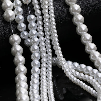 Acmore Crystal 3mm/4mm/6mm/8mm White Glass Imitation Pearl Beads with Hole ABS Loose Beads for Jewelry Making  Decoration Accessories