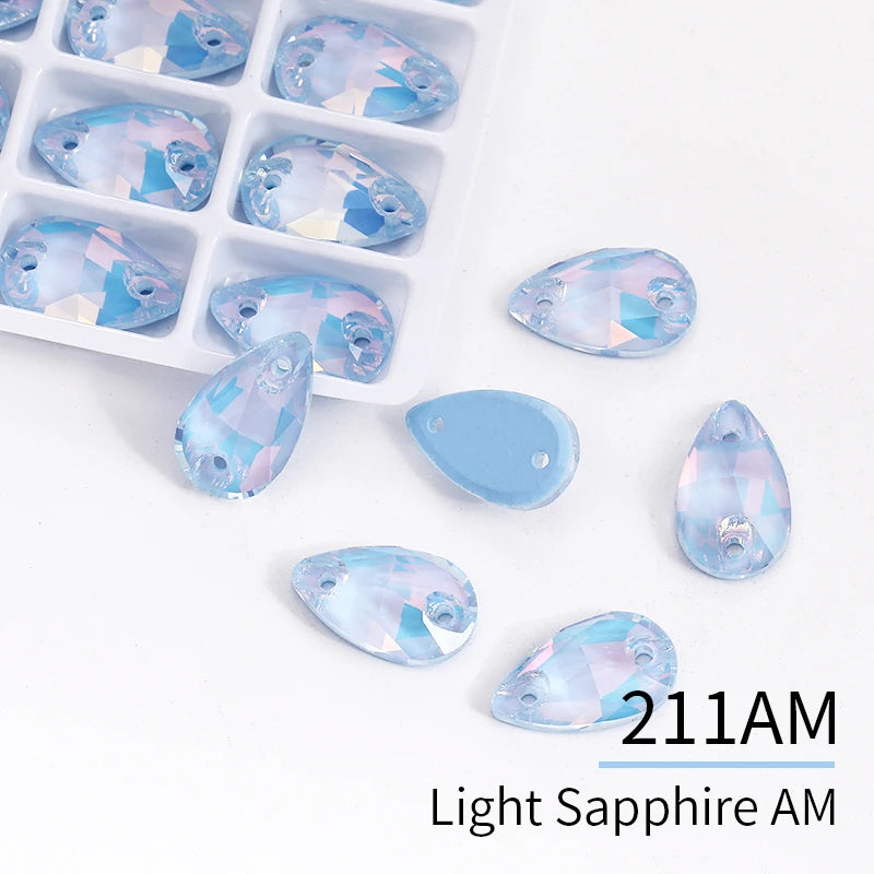 Acmore Crystal Drop Shape New  Color Series Crystal Flatback Sew on Rhinestone for Garment Shoes Bag Decoration