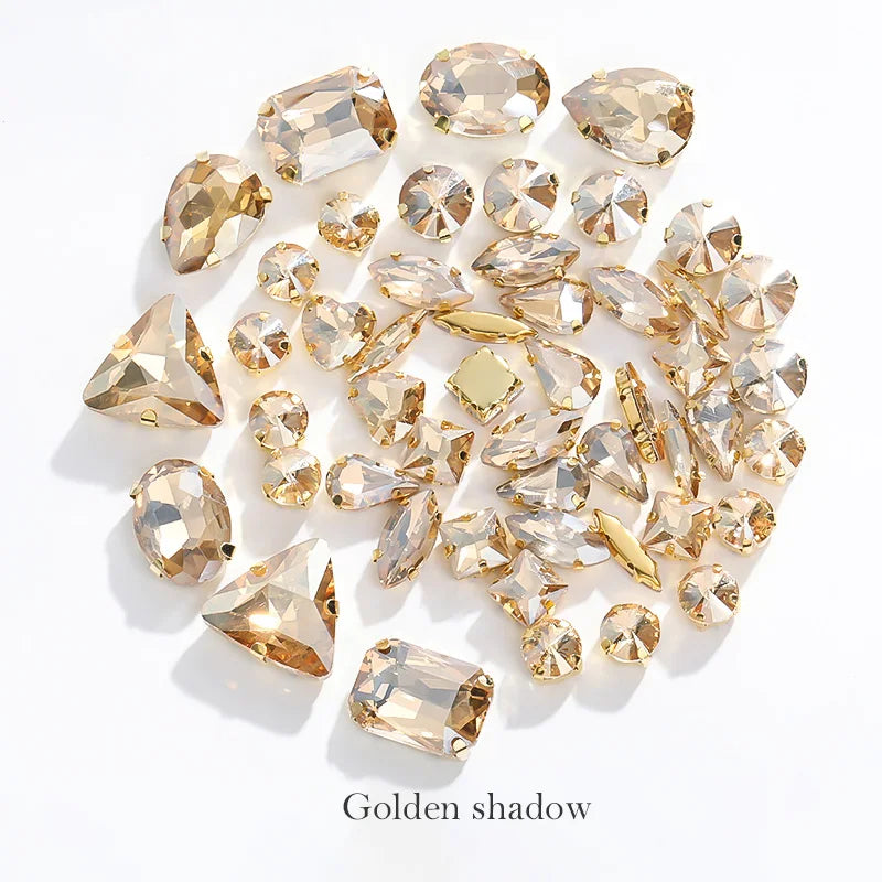 Acmore Crystal Mixed Shapes 12 Colors Loose Crystal Glass Stone With Golden Claw Setting DIY Sewing Fancy Sew on Claw Bead Rhinestone