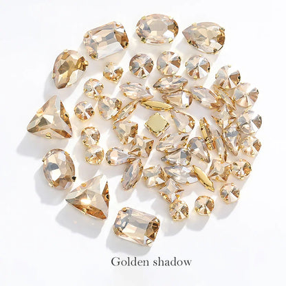 Acmore Crystal Mixed Shapes 12 Colors Loose Crystal Glass Stone With Golden Claw Setting DIY Sewing Fancy Sew on Claw Bead Rhinestone