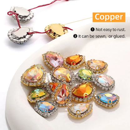 Acmore Crystal New Arrival LA Series Drop Shape  Cup Chain Flat Back Rhinestone 3D Crystal Sew on Beads for Jewelry