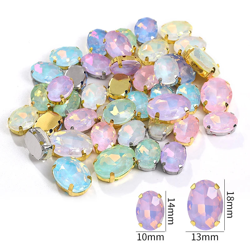 Acmore Crystal Wholesale High Quality Sew on Four Claws  Oval Shape Strass Flatback Glass Rhinestones Wedding Dress Crafts