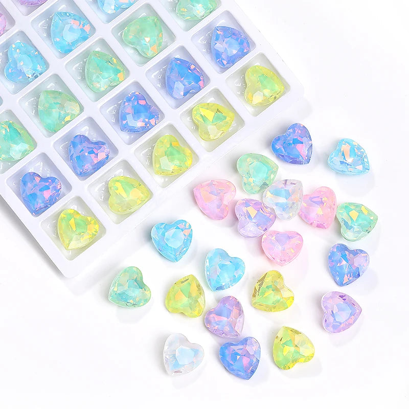 Acmore Crystal New Design Point Back Heart Shape Rhinestones Glass Crystal Stones Opal Mocha Fashion Nail Art Decoration