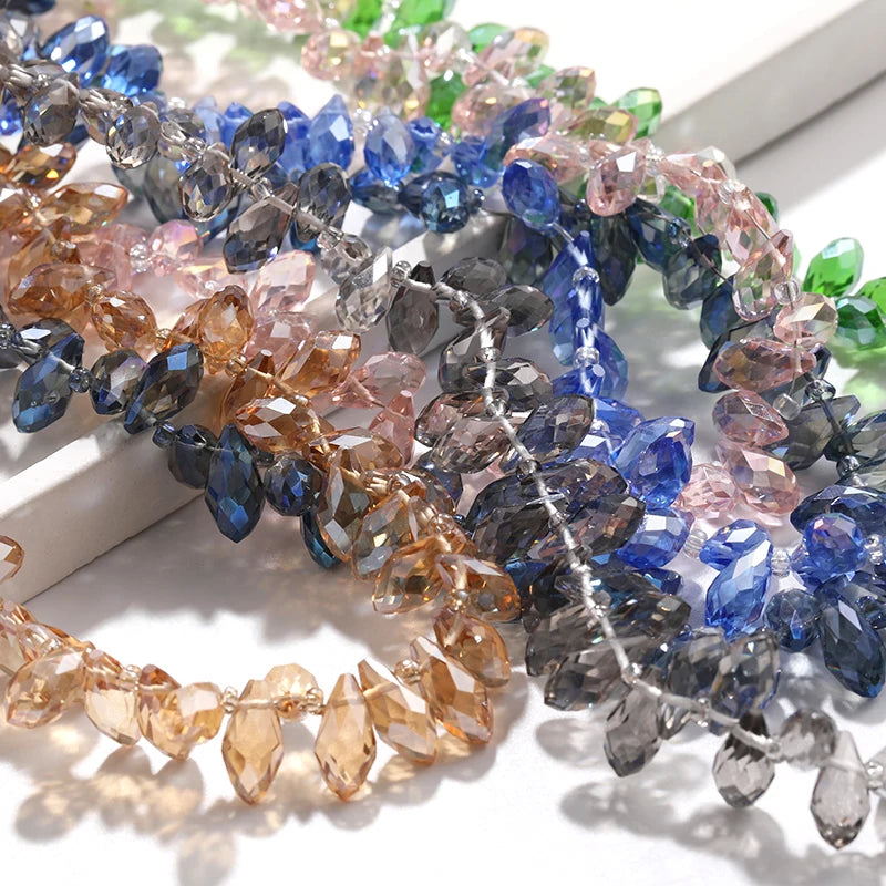 Acmore Crystal   6*12MM Water Drop Faceted Crystal Glass Beads Accessories for Bracelet Making 12 Colors  Loose Stone Glass Crafts