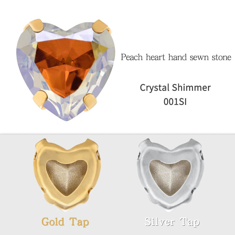 Crystal Ab Color Heart Shape Sewing Rhinestones With Golden Silver Claw Setting Peach Heart Hollow Claw Rhinestone