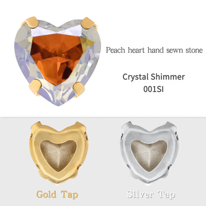 Crystal Ab Color Heart Shape Sewing Rhinestones With Golden Silver Claw Setting Peach Heart Hollow Claw Rhinestone