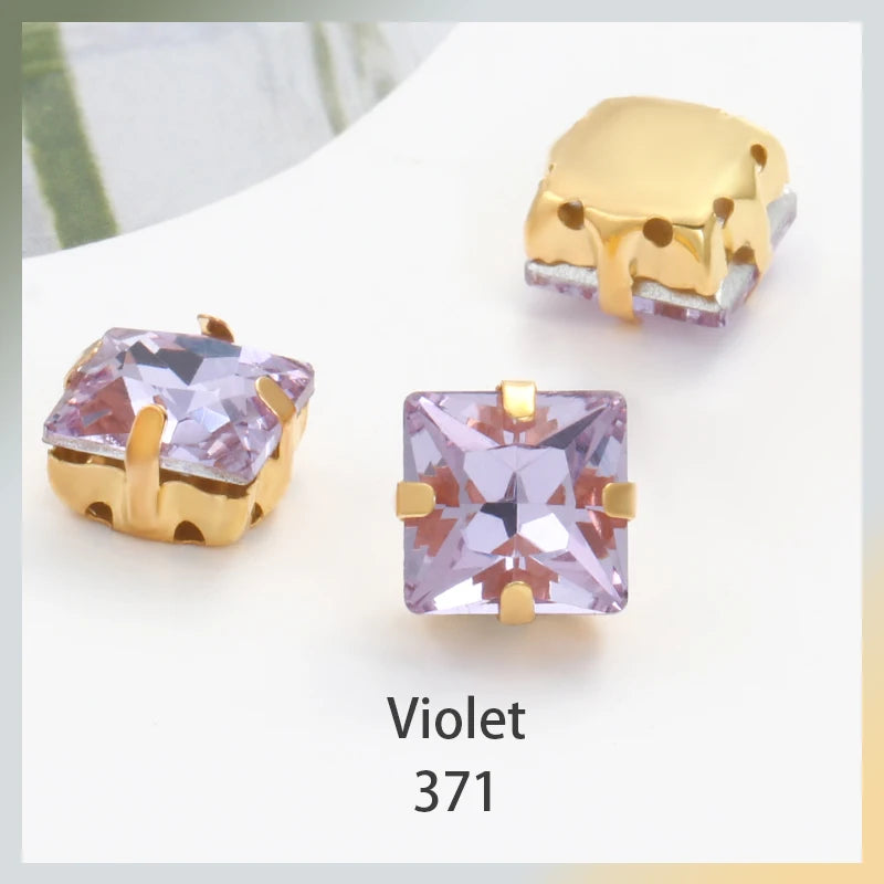 Acmore Crystal  Wholesale Colorful Sew on Stone Diamonds Square Shape Gold Claws Glass Rhinestones DIY Clothing Decorate