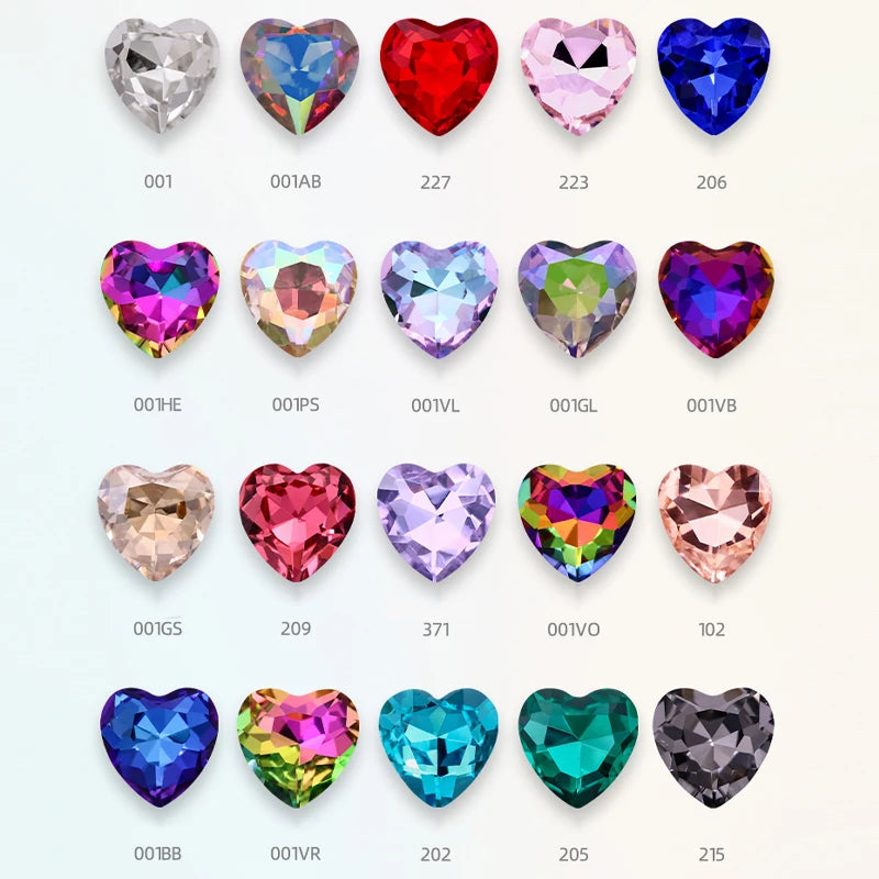 Acmore Crystal High Quality K9 Glass 8-27mm Heart Shape Point Back DIY Decoration Accessories Press on Nail Art Supplies Rhinestones