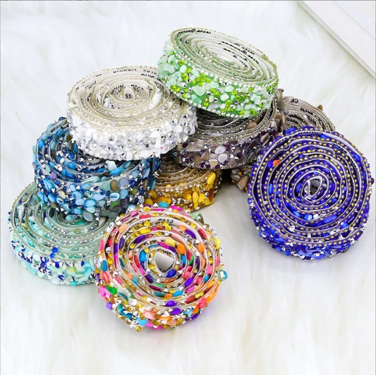 Acmore Crystal  Hot-Fix Gravel Tape 2cm Wide Rhinestone Chain Stone Cake Ribbon Trimming Wedding Decoration Sewing Accessories