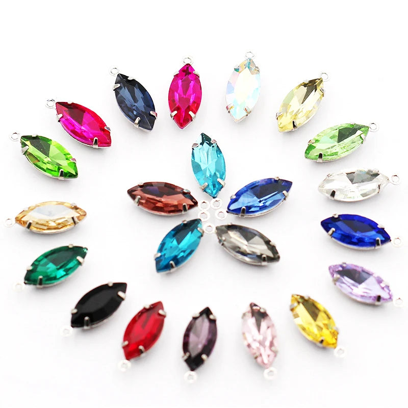 Factory Direct Navette Shape Crystal Stone Pendant With Silver Claw Necklace/Brancelet Accessories 7*15MM Silver