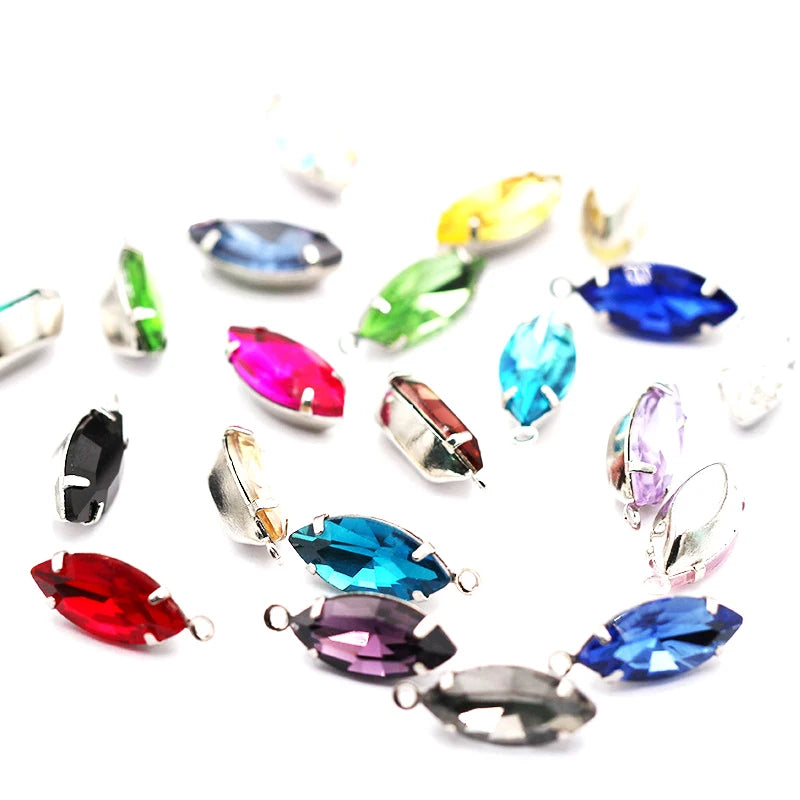 Factory Direct Navette Shape Crystal Stone Pendant With Silver Claw Necklace/Brancelet Accessories 7*15MM Silver