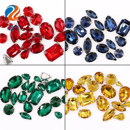 Hot Sell Crystal Buckle Droplet Sew on Rhinestone With Claw for DIY Jewelry Hair Clips Wedding Dess