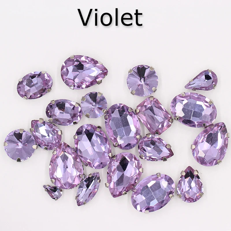 Hot Sell Crystal Buckle Droplet Sew on Rhinestone With Claw for DIY Jewelry Hair Clips Wedding Dess