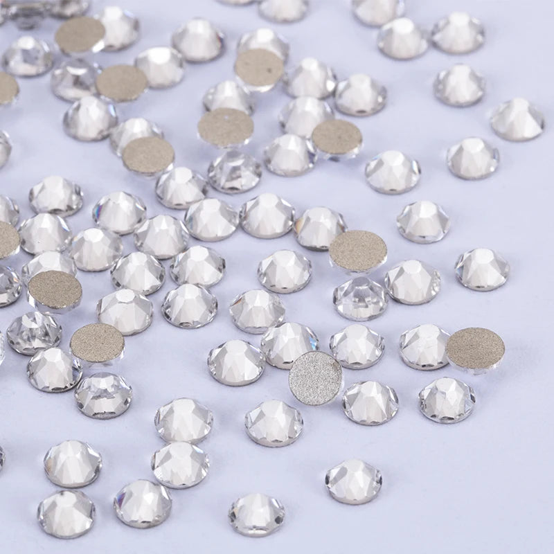Acmore Crystal High Quality Custom Wholesale 16 Cuts Non Hot Fix Flat Back Glass Rhinestone With Golden Bottom for Nail Art Accessories