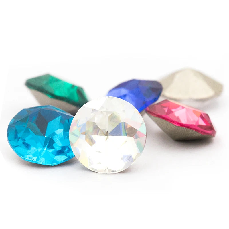 Acmore Crystal Loose Rhinestone Gemstone Flower Round K9 Crystal Point Back Rhinestones Fancy Stone Clothing Pendant Making