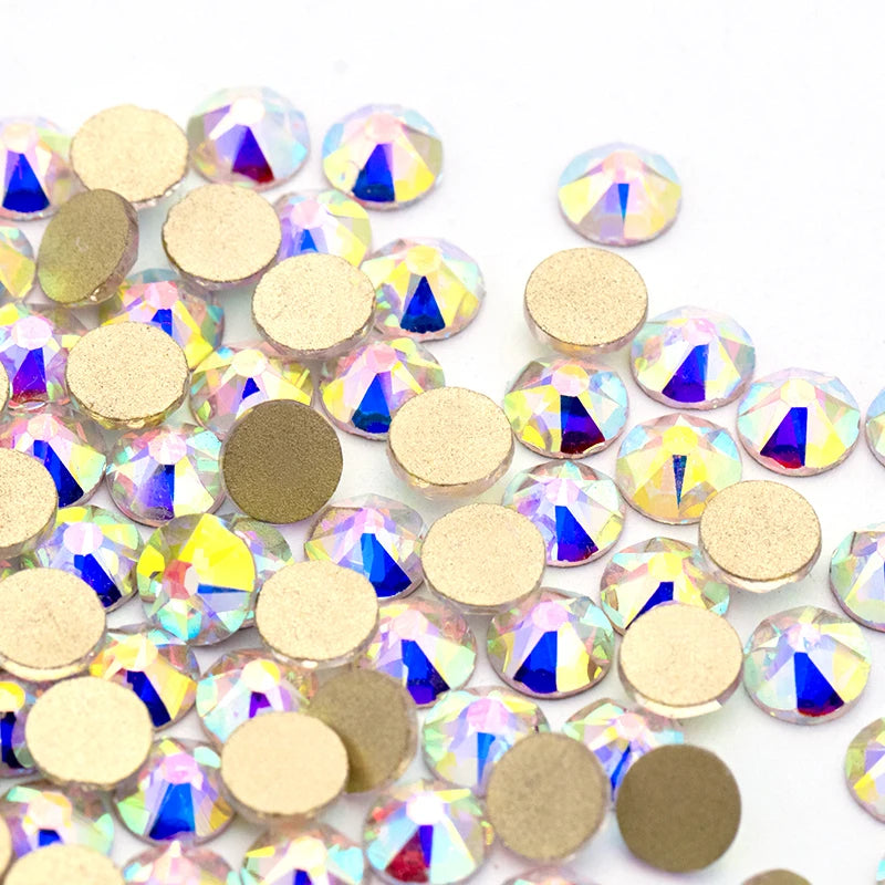 Acmore Crystal High Quality Custom Wholesale 16 Cuts Non Hot Fix Flat Back Glass Rhinestone With Golden Bottom for Nail Art Accessories