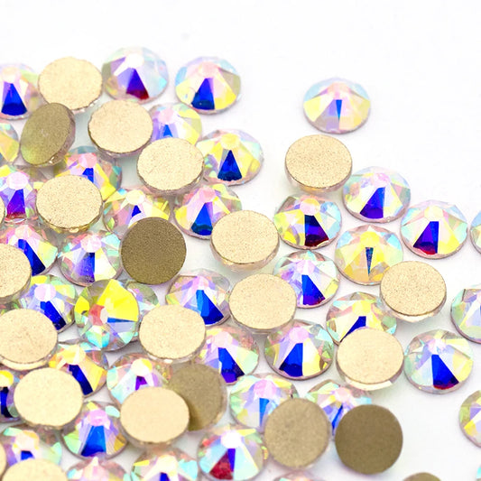 Acmore Crystal High Quality Custom Wholesale 16 Cuts Non Hot Fix Flat Back Glass Rhinestone With Golden Bottom for Nail Art Accessories