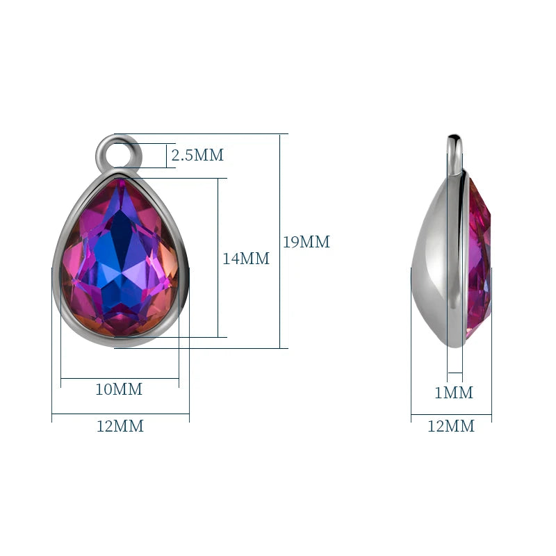 Acmore Crystal Drop Shaped Fancy Shiny Colors K9 Crystal Stones Alloy Back Pendant Necklace Deco Charms Jewelry Rhinestones Accessories