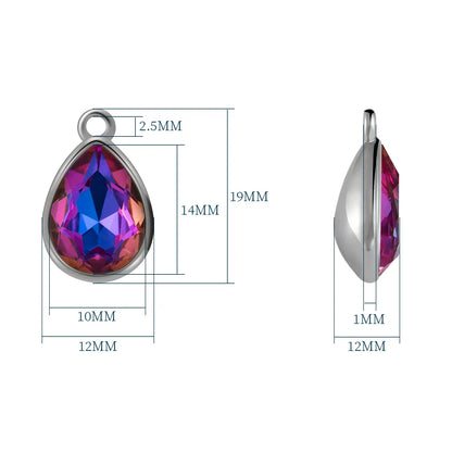 Acmore Crystal Drop Shaped Fancy Shiny Colors K9 Crystal Stones Alloy Back Pendant Necklace Deco Charms Jewelry Rhinestones Accessories