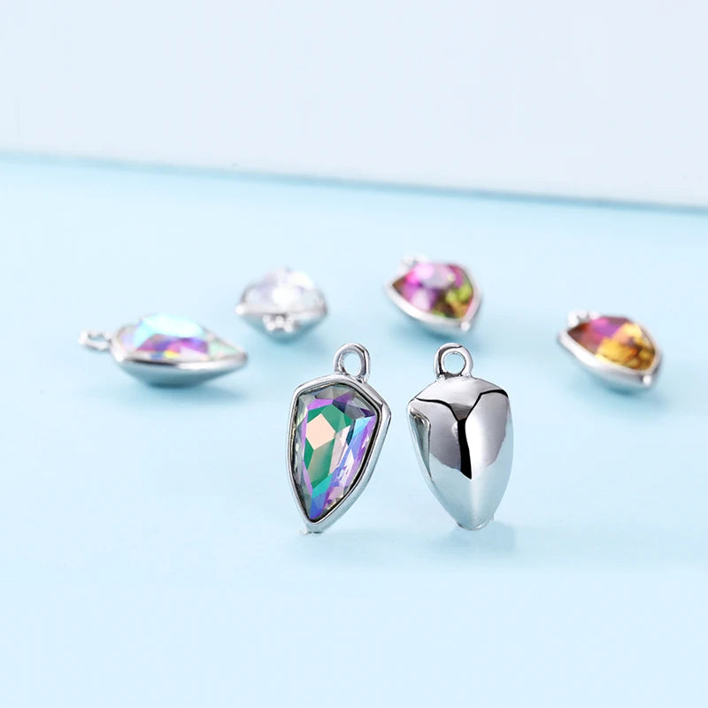 Acmore Crystal Shield Fancy Shaped Shiny 16 Colors 11*19mm Fashion Cristaled Stones Alloy Pendant Necklace Earring Jewelry Making