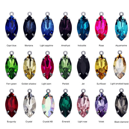 Factory Direct Navette Shape Crystal Stone Pendant With Silver Claw Necklace/Brancelet Accessories 7*15MM Silver