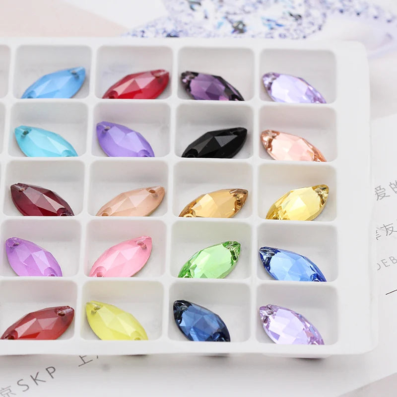 MK Series Flat Back Navette Sew on Stone for Clothing Decoration