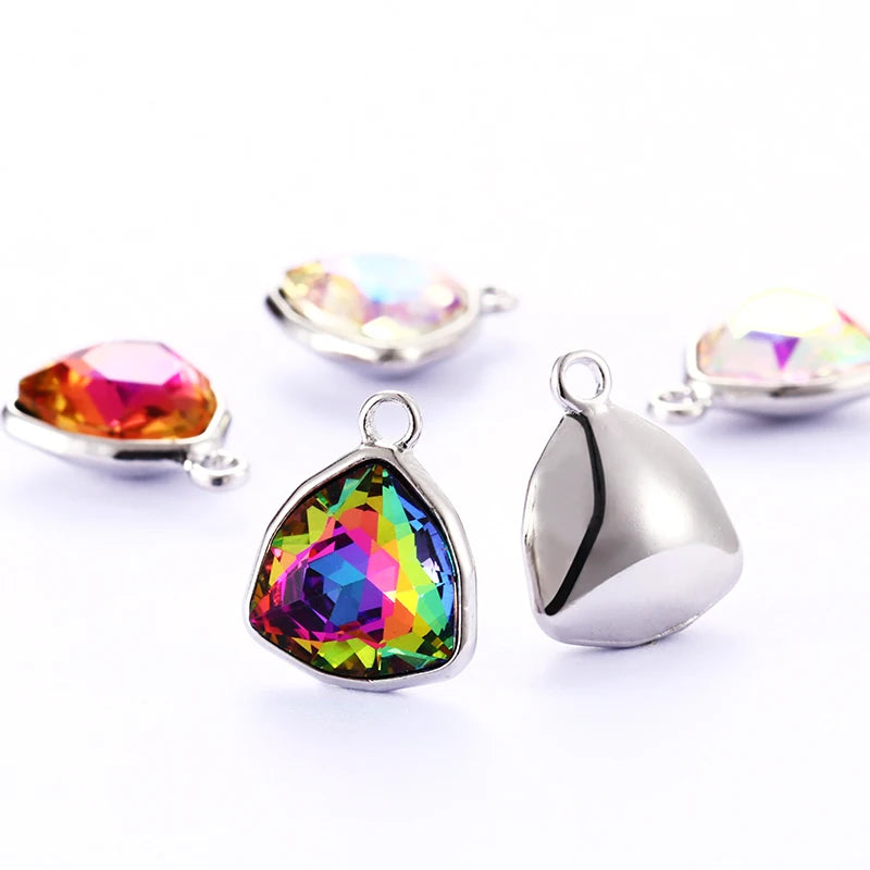 Acmore Crystal Fat Triangle Shape Shiny Color Stone Alloy Back Pendant Necklace Diy for Brooch Earring Brooch Bracelet Hair Accessories