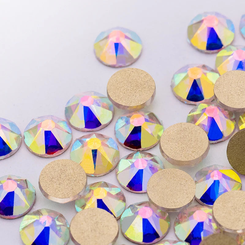 Acmore Crystal High Quality Custom Wholesale 16 Cuts Non Hot Fix Flat Back Glass Rhinestone With Golden Bottom for Nail Art Accessories
