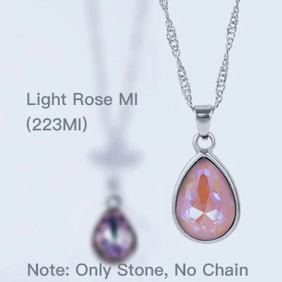 Acmore Crystal Drop Shaped Fancy Shiny Colors K9 Crystal Stones Alloy Back Pendant Necklace Deco Charms Jewelry Rhinestones Accessories