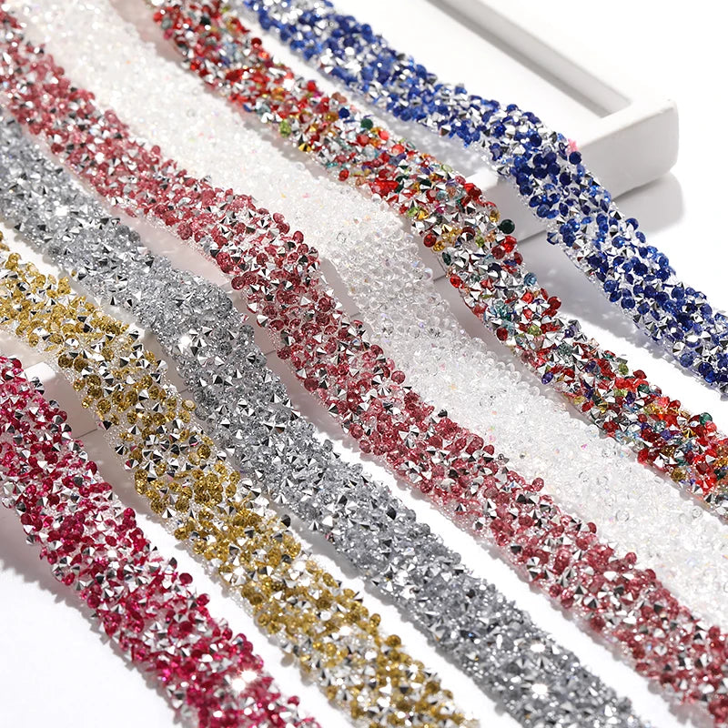 Acmore Crystal High Quality 1.2cm Trim Strass Chain Resin Crystal AB Hot Fix Rhinestones DIY Belt Wedding Dress Garment Craft
