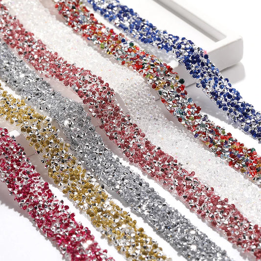 Acmore Crystal High Quality 1.2cm Trim Strass Chain Resin Crystal AB Hot Fix Rhinestones DIY Belt Wedding Dress Garment Craft